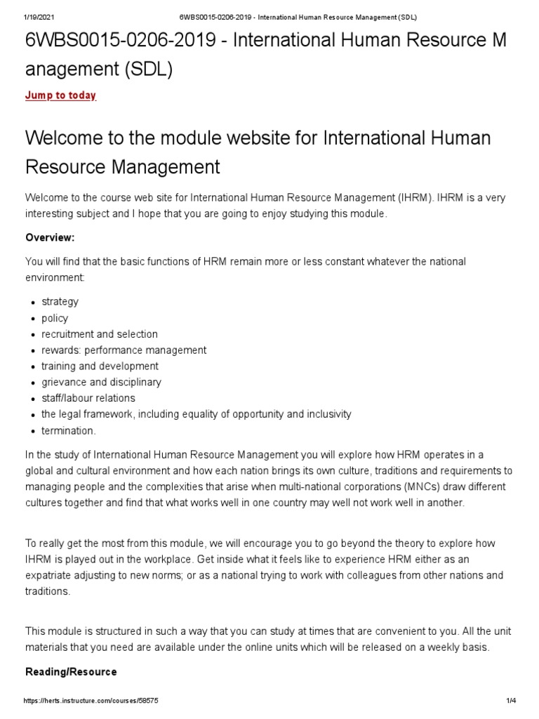 IHRM Module Overview and Schedule | PDF | Human Resource Management ...