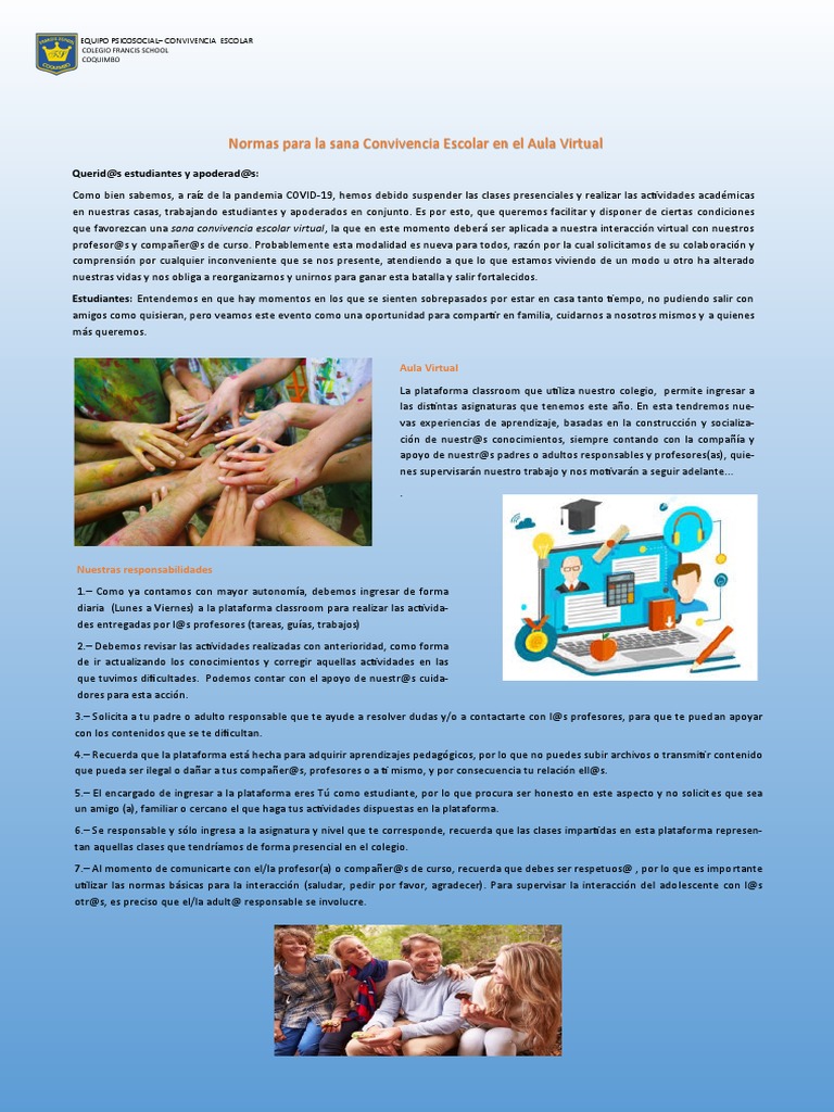 Normas Sana Convivencia Escolar - Enseñanza Media | PDF | Salón de ...