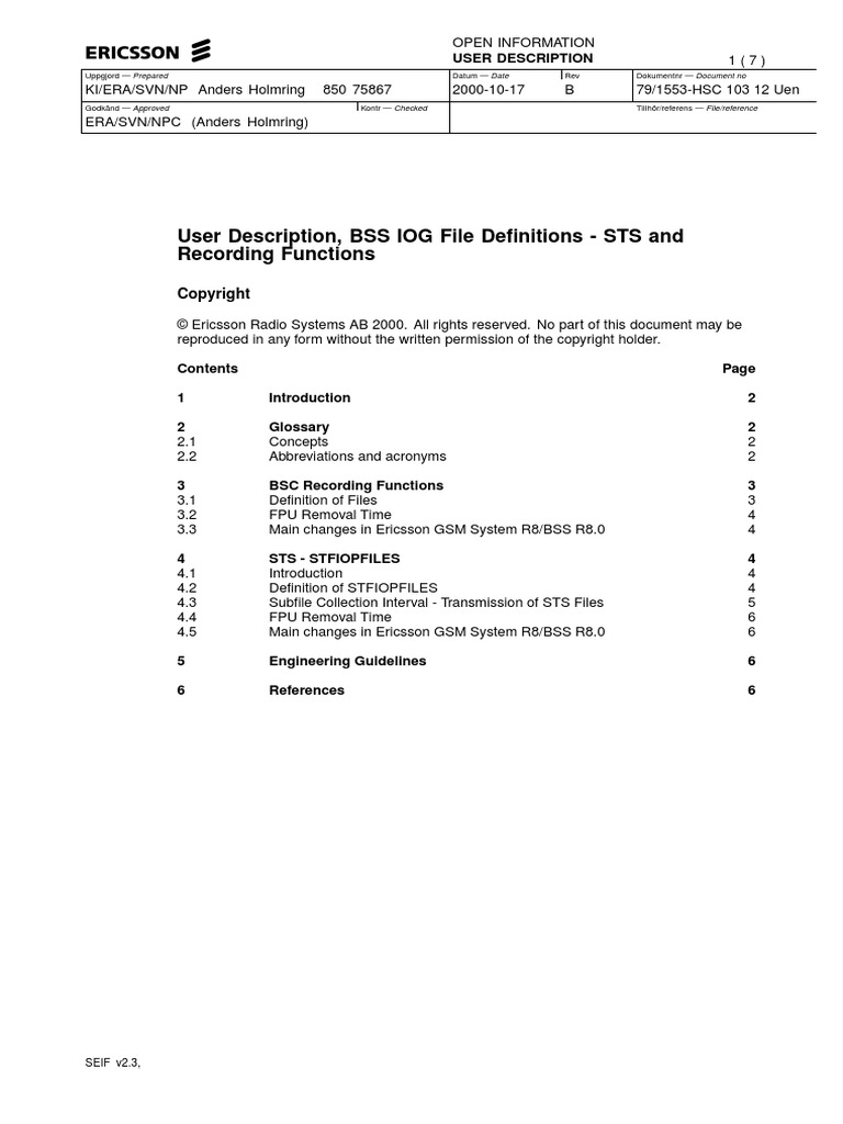 BSS IOG File Definitions - STS and Recording Functions | PDF ...
