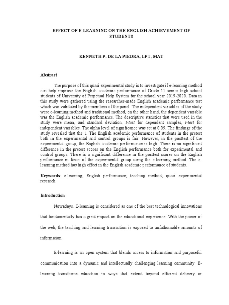 Effect of ELearning On The English Achievement of Students PDF