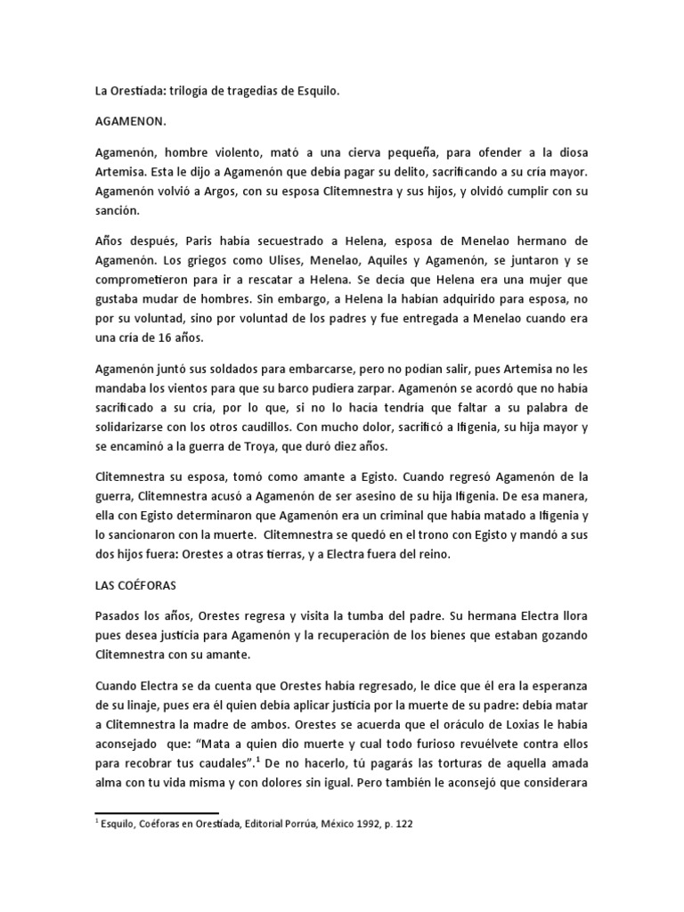 Orestiada Resumen PDF Agamenón Helena de Troya
