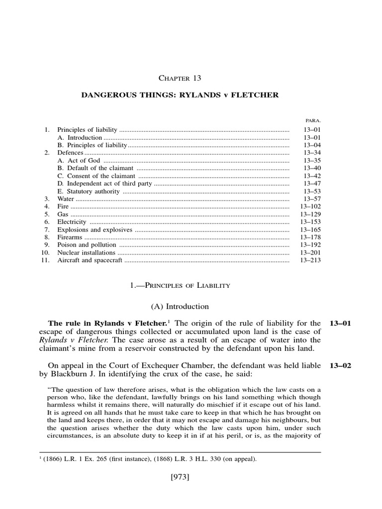 Rylands v Fletcher: Strict Liability Principles | PDF | Tort | Common Law