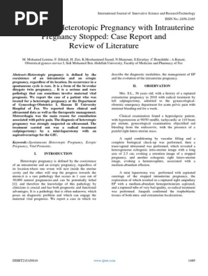 Spontaneous Heterotopic Pregnancy With Intrauterine Pregnancy Stopped Case Report and Review of Literature