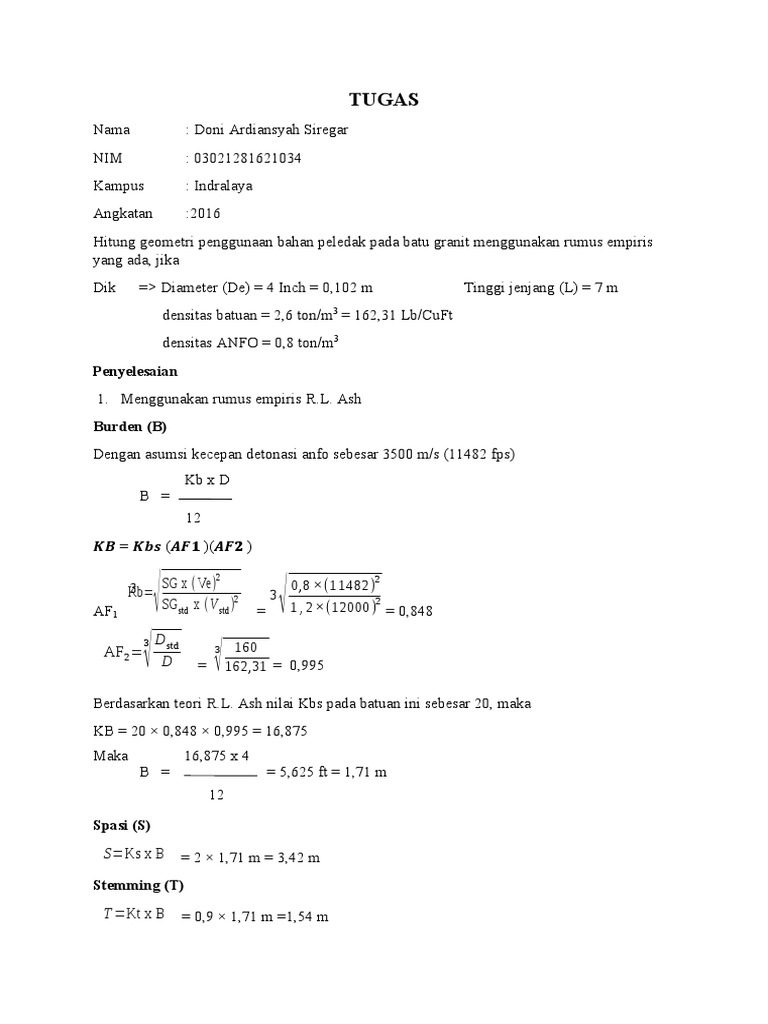Geometri Peledakan Bahan Granit | PDF