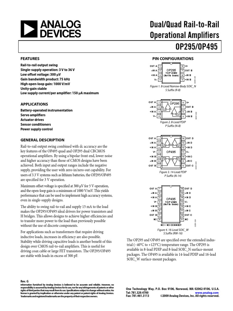 Dual/Quad Rail-to-Rail Operational Amplifiers OP295/OP495: Features Pin ...
