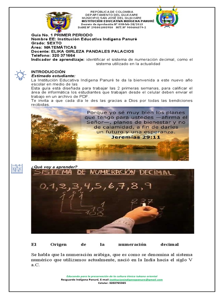 Guía de aprendizaje sobre el sistema de numeración decimal para ...