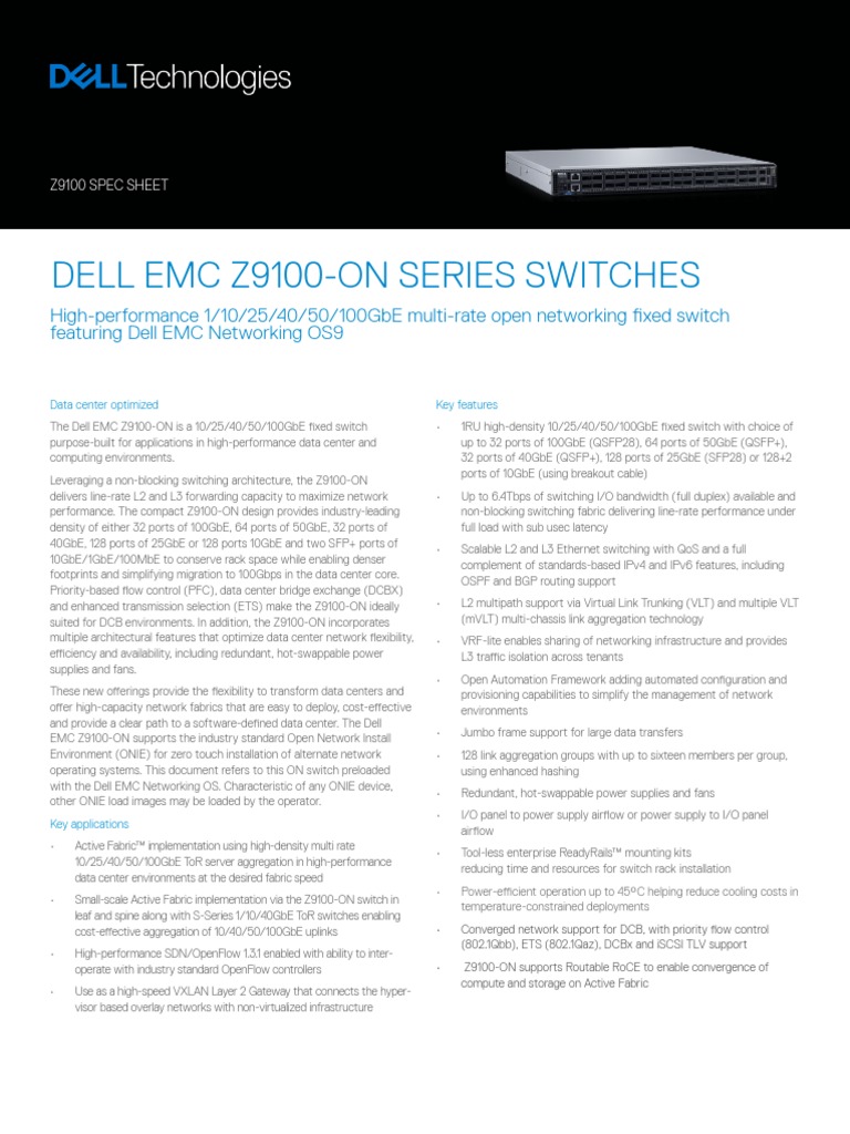 Dell Networking z9100 Spec Sheet Download Free PDF I Pv6 Computer Network