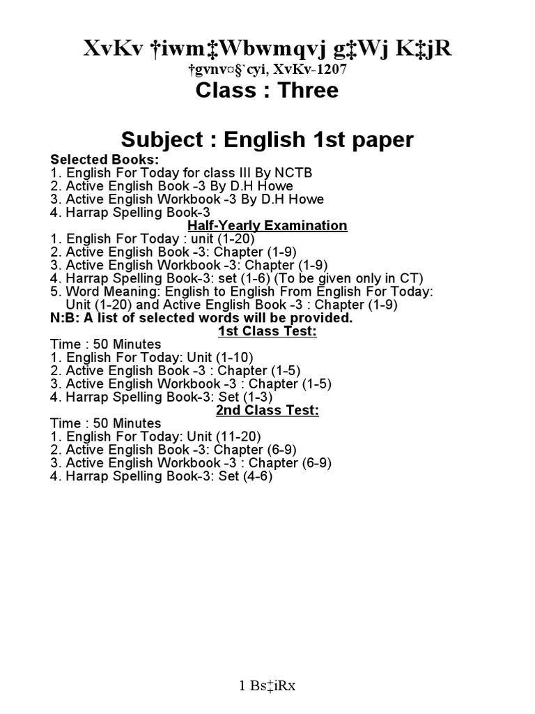 Class 3 English Syllabus Overview | PDF | Verb | Preposition And ...
