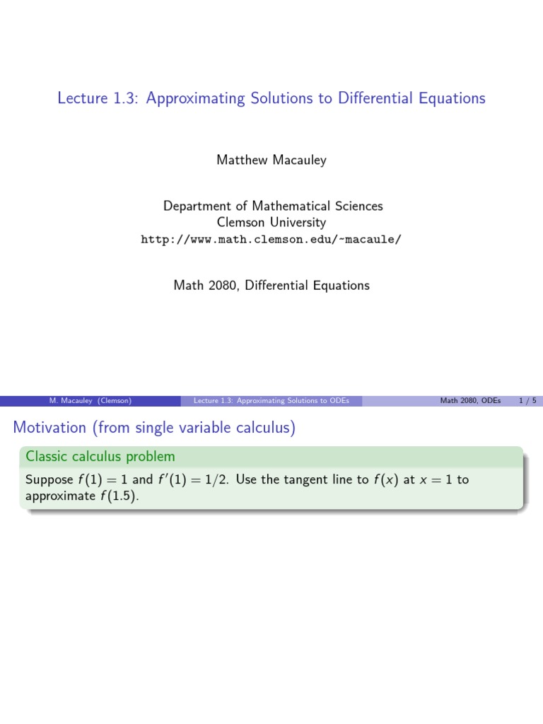 Lecture 1.3: Approximating Solutions To Differential Equations | PDF ...