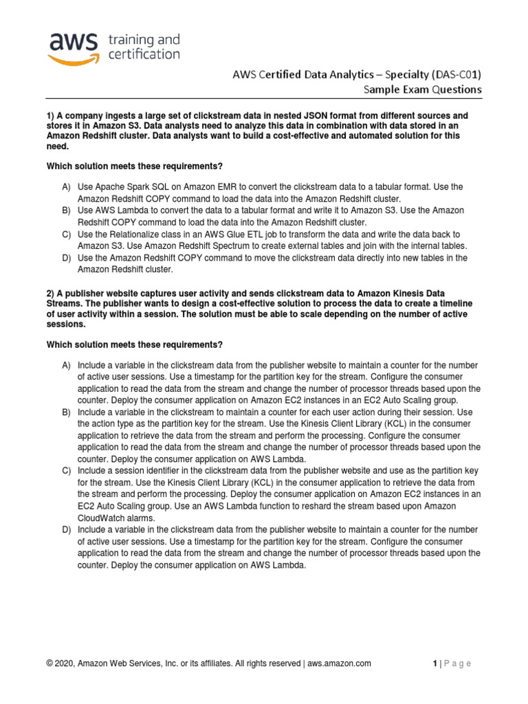 AWS Certified Data Analytics Exam Questions | PDF | Apache Spark ...
