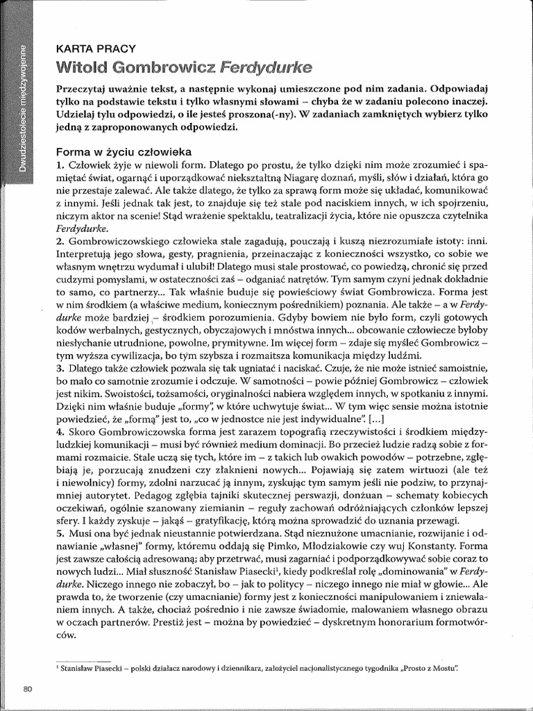 Czy Znasz Ferdydurke Sprawdzian Odpowiedzi