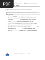 Short Test 1 A Unit 1: 1 Complete The Gaps With The Words Below. There Are More Words Than You Need