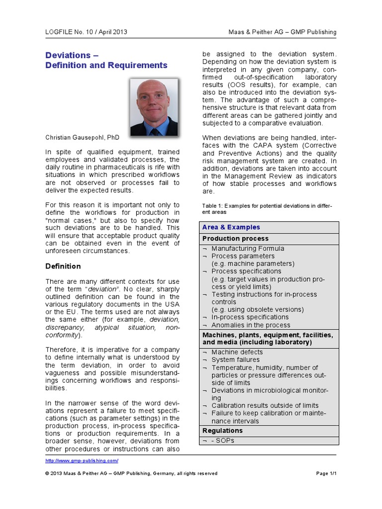 Deviations - Definition and Requirements: LOGFILE No. 10 / April 2013 ...