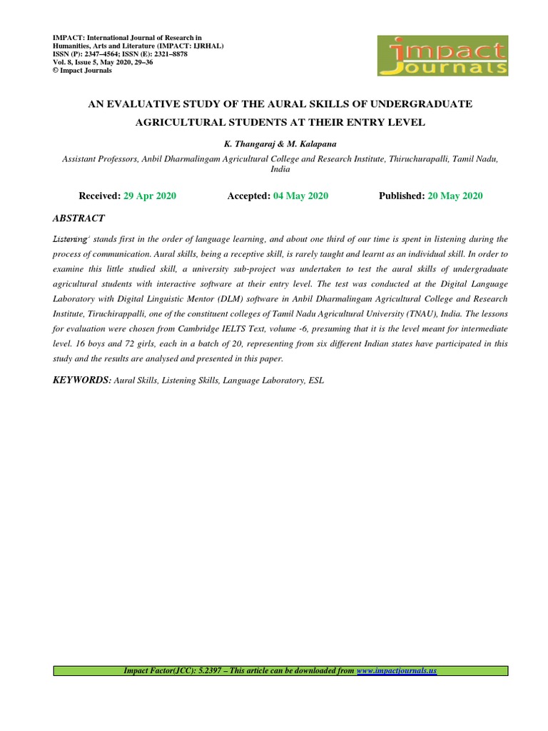 ABS 4. IJRHAL-An Evaluative Study of The Aural Skills of Undergraduate ...