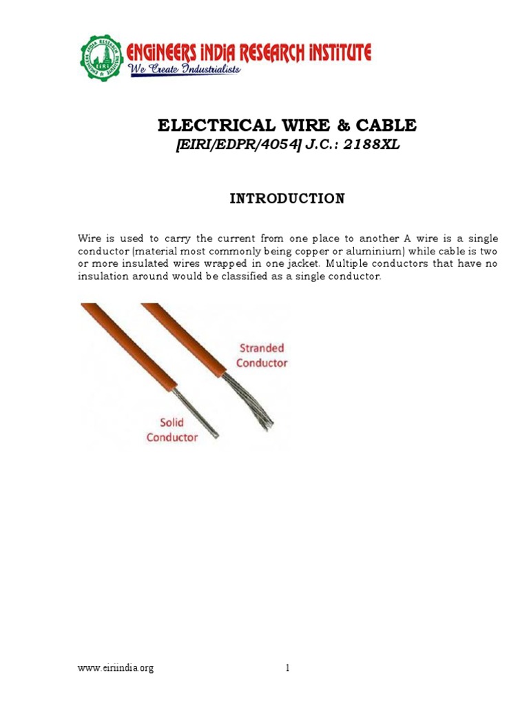 Project Report On Electrical Wire & Cable | PDF | Electrical Wiring | Wire