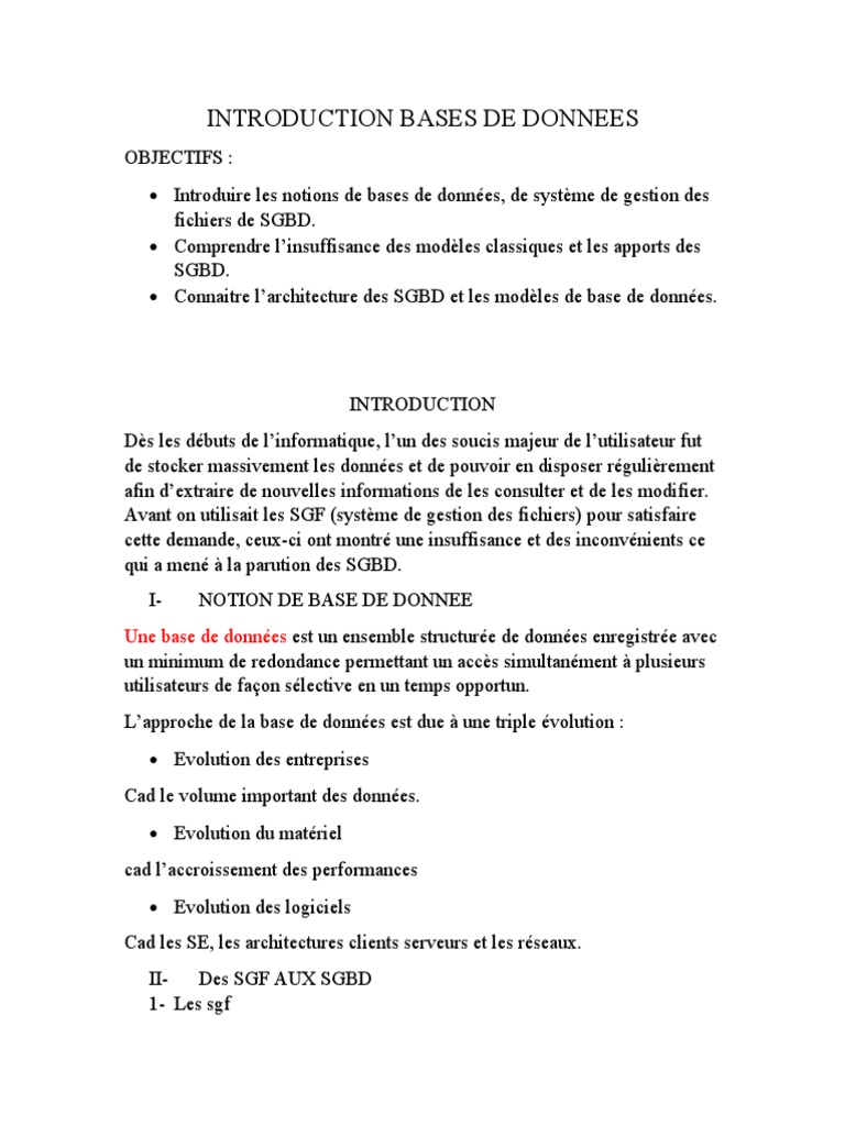 Introduction aux Bases de Données et SGBD | PDF | Bases de données ...