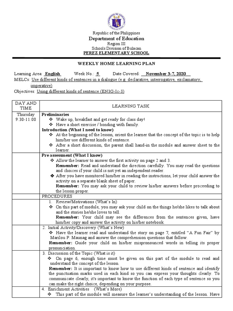 Weekly English Learning Plan for Kids | PDF | Question | Reading ...
