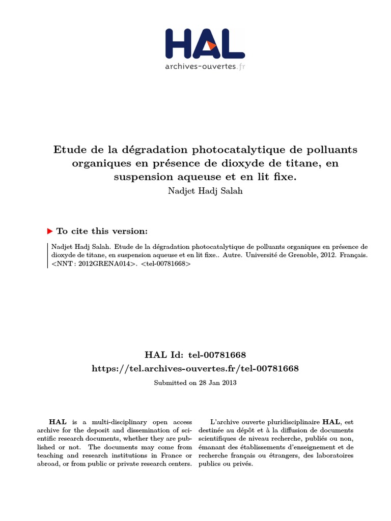 HadjSalah Nadjet 2012 Archivage | PDF | Adsorption | Dioxyde de titane