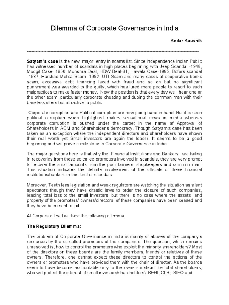 Corporate Governance Challenges in India | PDF | Board Of Directors ...