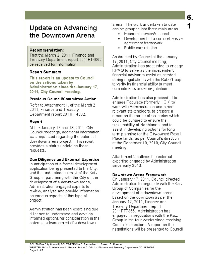 Update On Advancing Downtown Arena | PDF