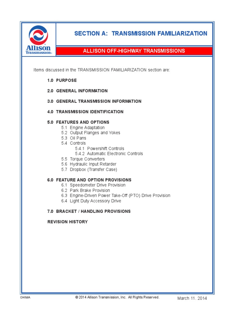Section A Transmission Familiarization Allison OffHighway
