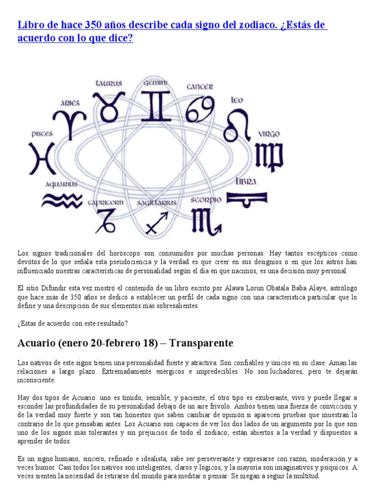 Libro de Hace 350 Años Describe Cada Signo Del Zodiaco | PDF | Amor ...