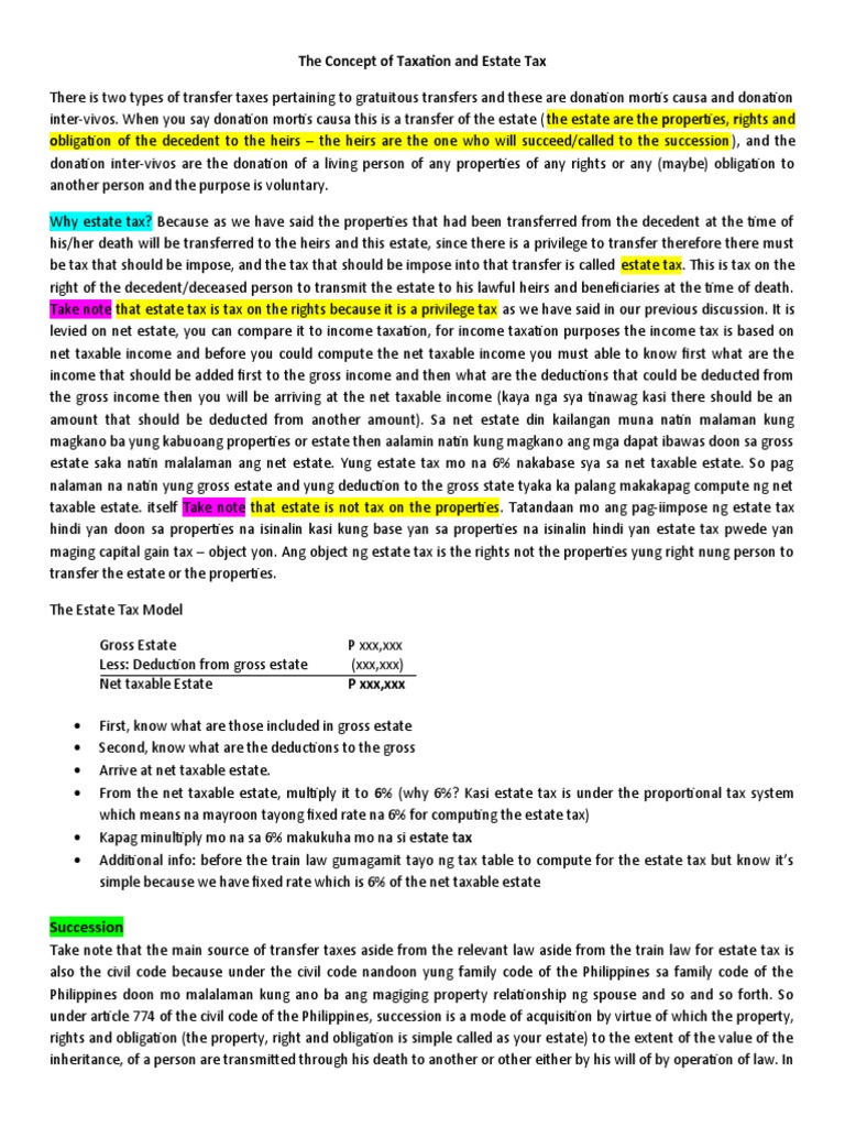 The Concept of Taxation and Estate Tax | PDF