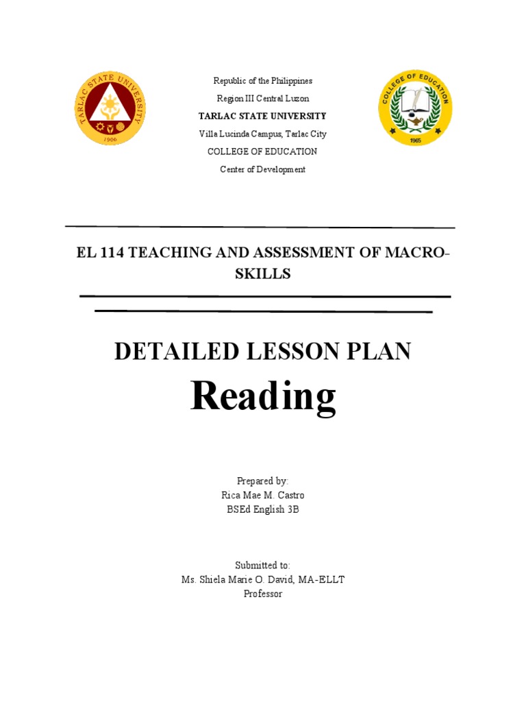 Lesson Plan For Reading & Writing PDF Lesson Plan Teachers