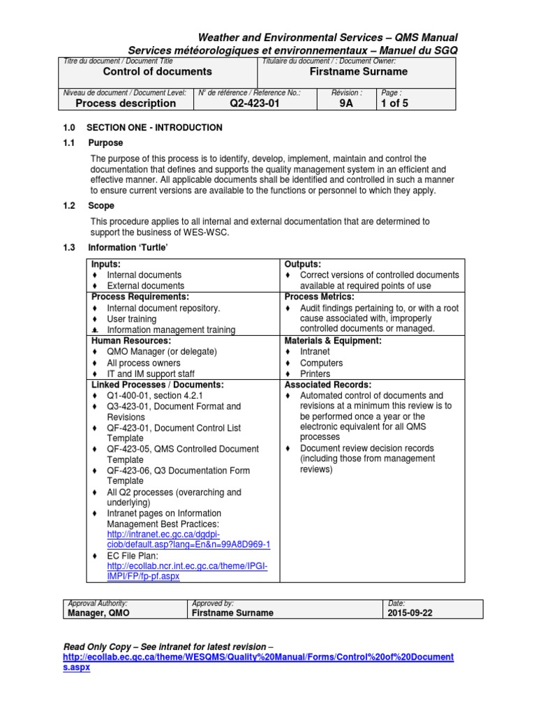 Document Control Procedures Overview | PDF | Quality Management System ...