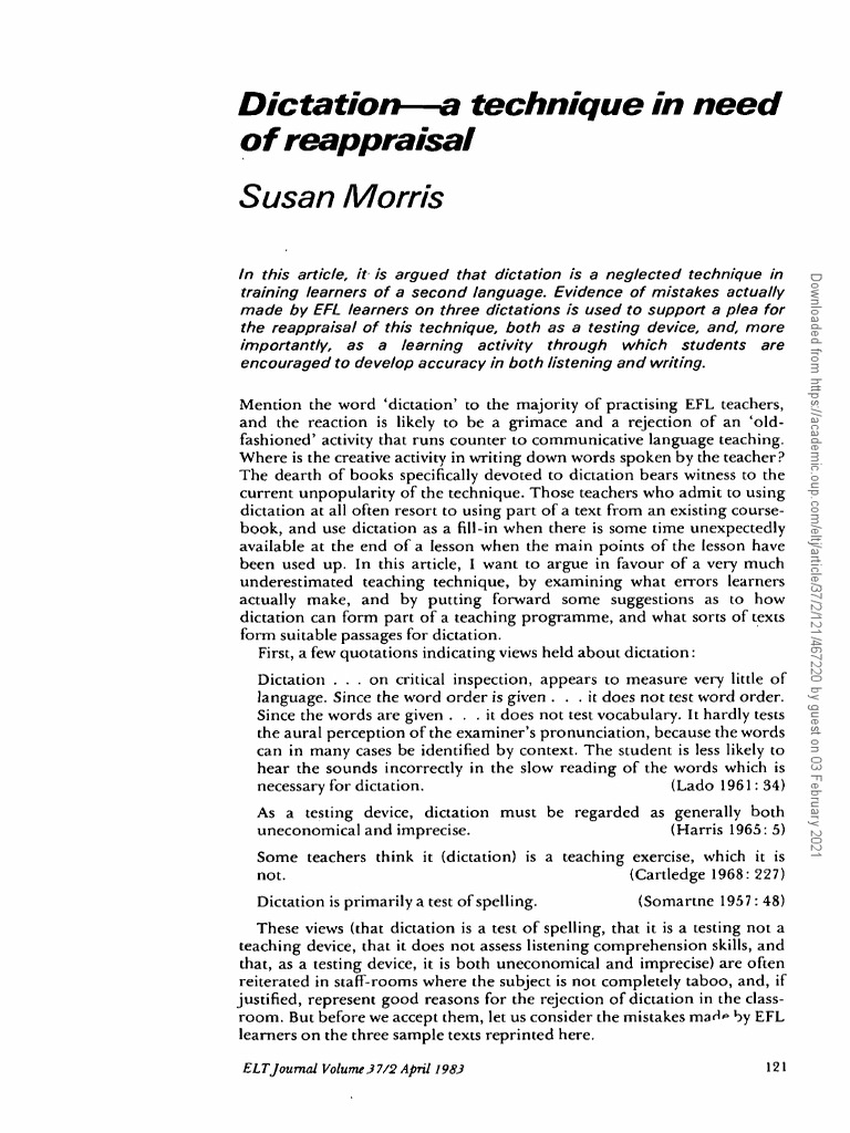 Reassessing Dictation in EFL Teaching | PDF | English As A Second Or ...