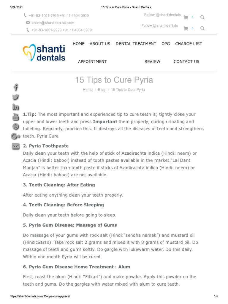 15 Tips To Cure Pyria - Shanti Dentals | PDF | Teaching Methods & Materials