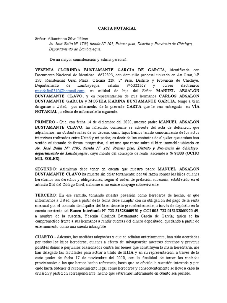 Carta Notarial A Inquilino Pdf