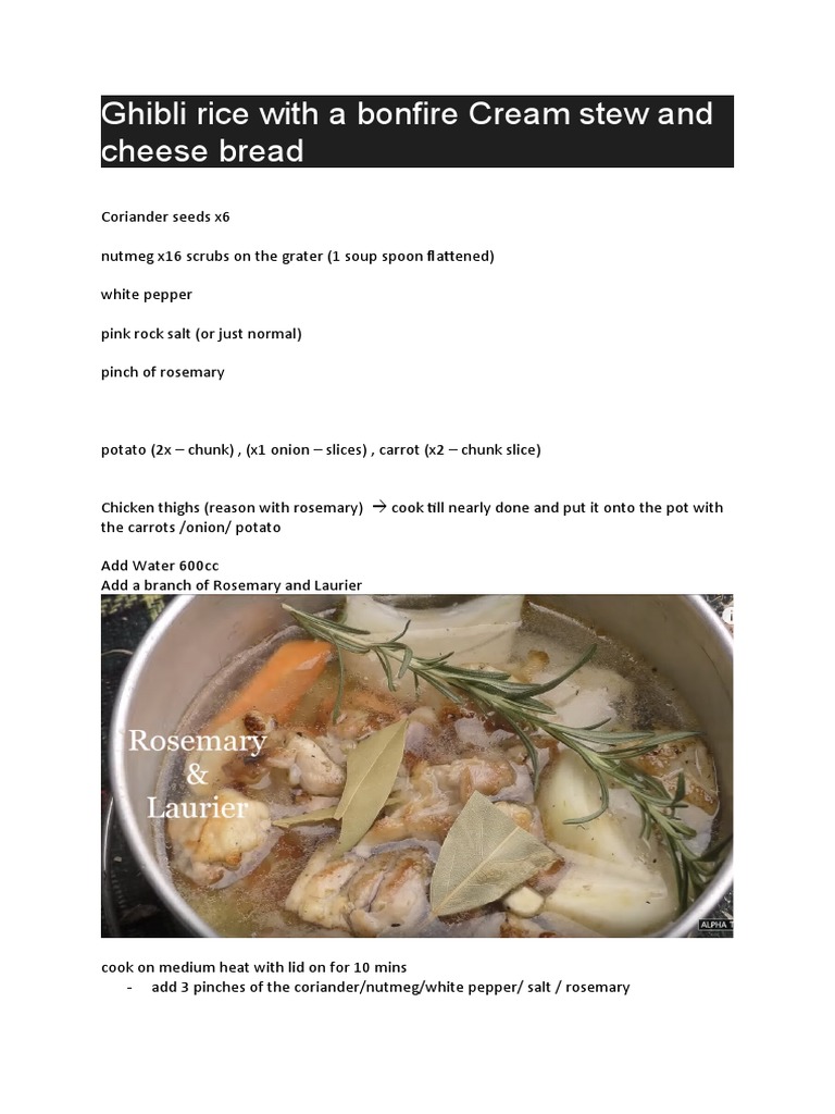 Ghibli Rice With A Bonfire Cream Stew and Cheese Bread | PDF | Cooking ...