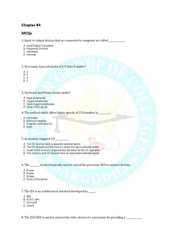 Chapter #4 Mcqs | PDF | Random Access Memory | Input/Output
