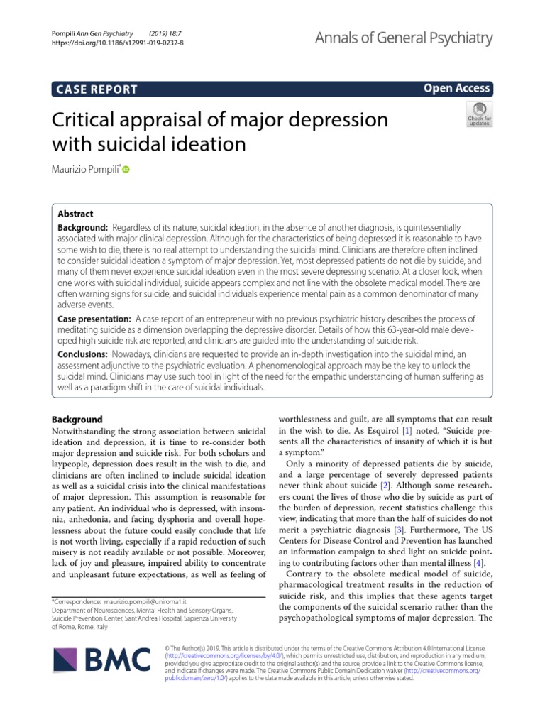 Critical Appraisal of Major Depression With Suicidal Ideation | PDF ...