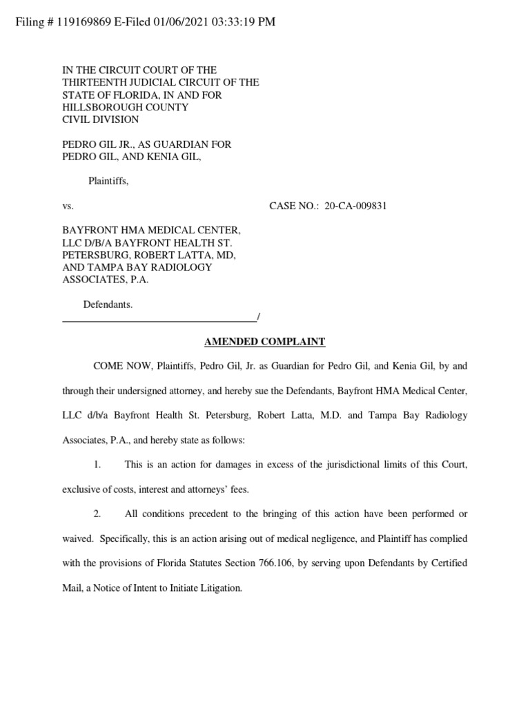 Amended Complaint Pedro Gil | PDF | Negligence | Ct Scan