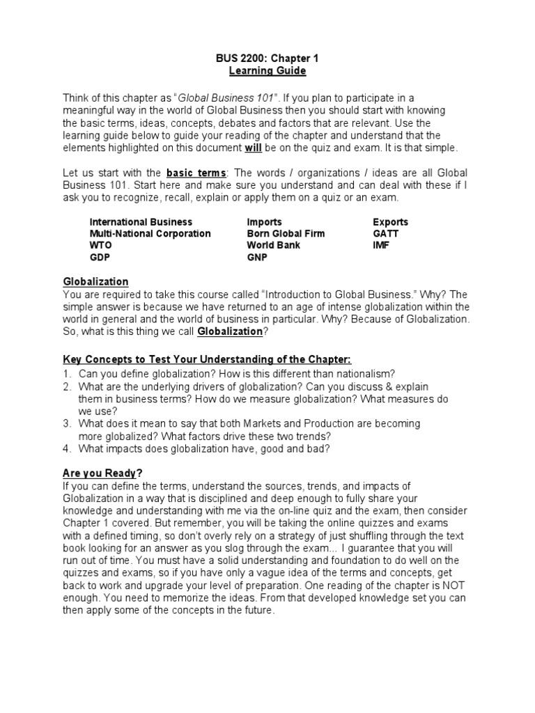 Chapter 1 Learning Guide | PDF | Globalization | Quiz