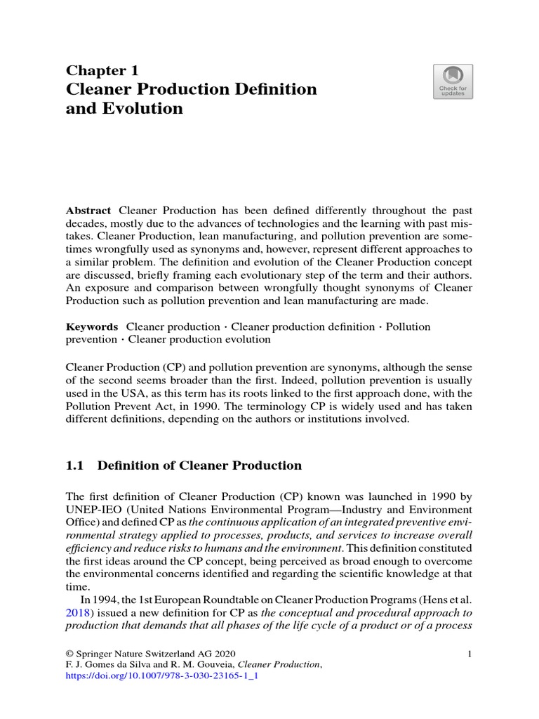 Cleaner Production Definition and Evolution Abstract Cleaner