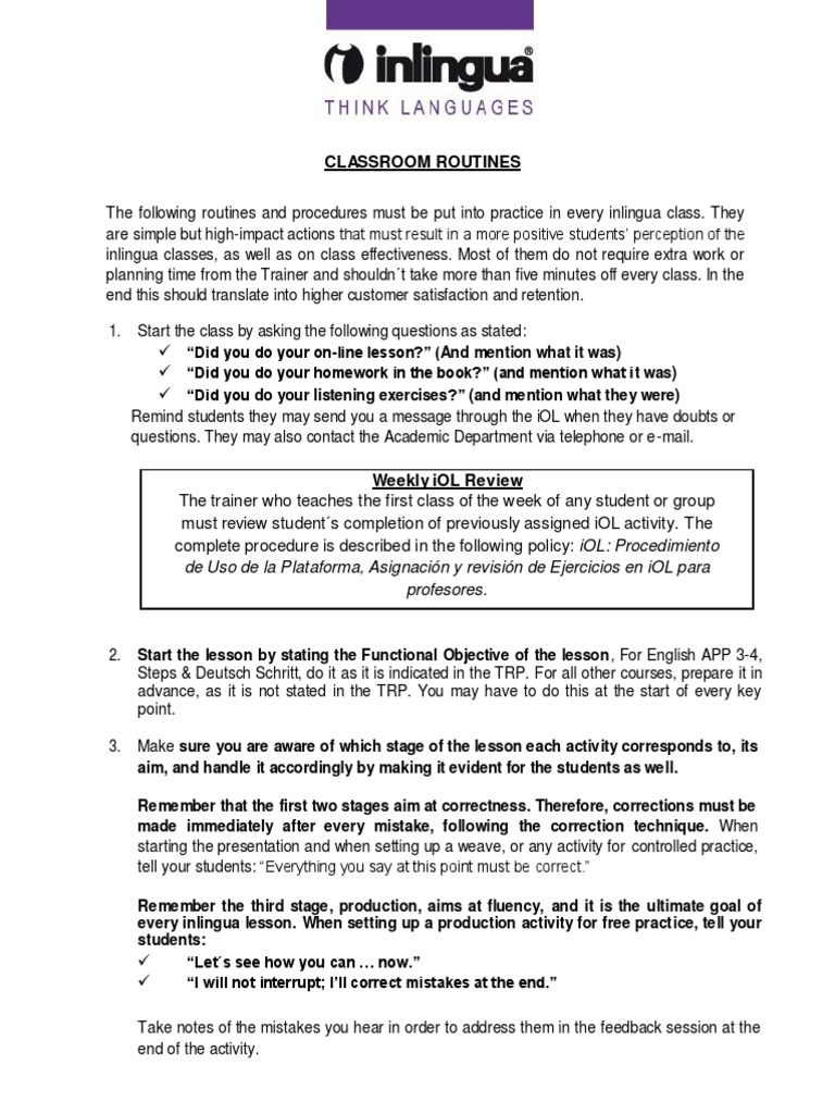 Classroom Routines 160818 | PDF | Homework | Teaching
