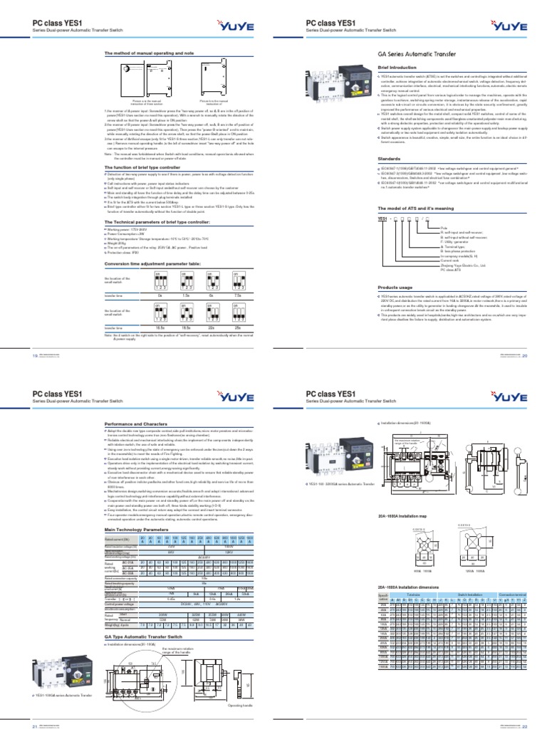 YES1 Automatic Transfer Switch Guide | PDF | Switch | Power Supply