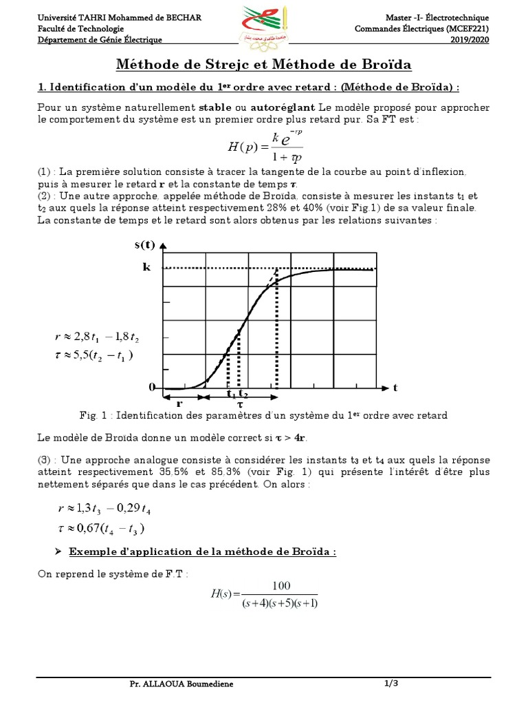 Méthodes de Broïda et Strejc en électrotechnique PDF Physique — free download