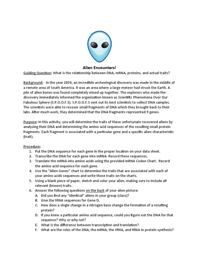 Analyzing Alien DNA Traits | PDF | Translation (Biology) | Messenger Rna