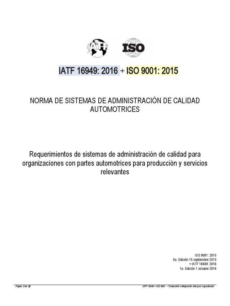 IATF 16949 e ISO 9001: Guía de Calidad Automotriz | PDF | Gestión de la ...