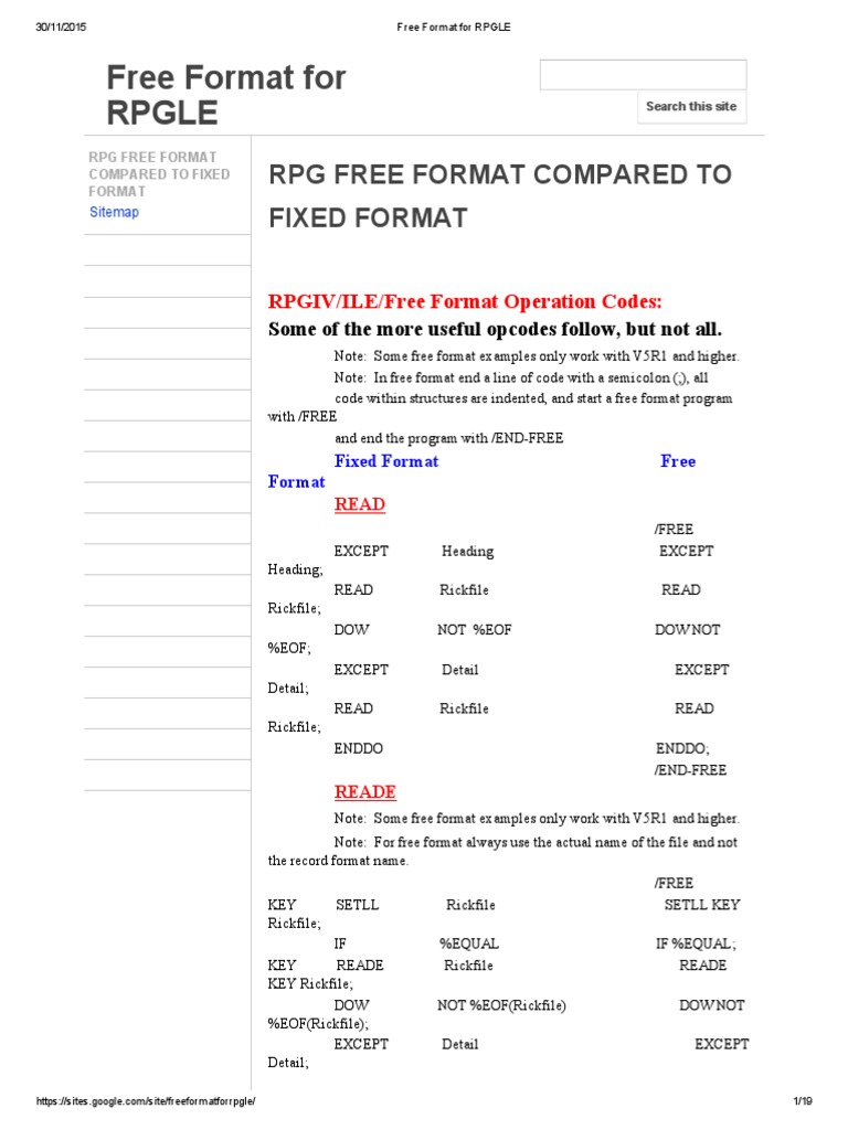 Free Format RPGLE Guide and Examples | PDF | Ibm Rpg | Data Type