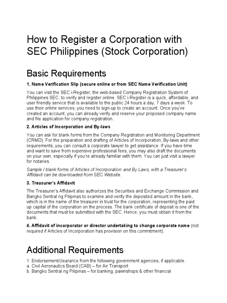 Registering a Corporation in the Philippines | PDF | U.S. Securities ...