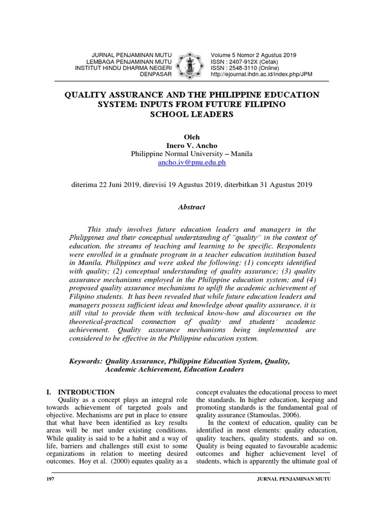 Quality Assurance in Philippine Education | PDF | Quality Assurance ...