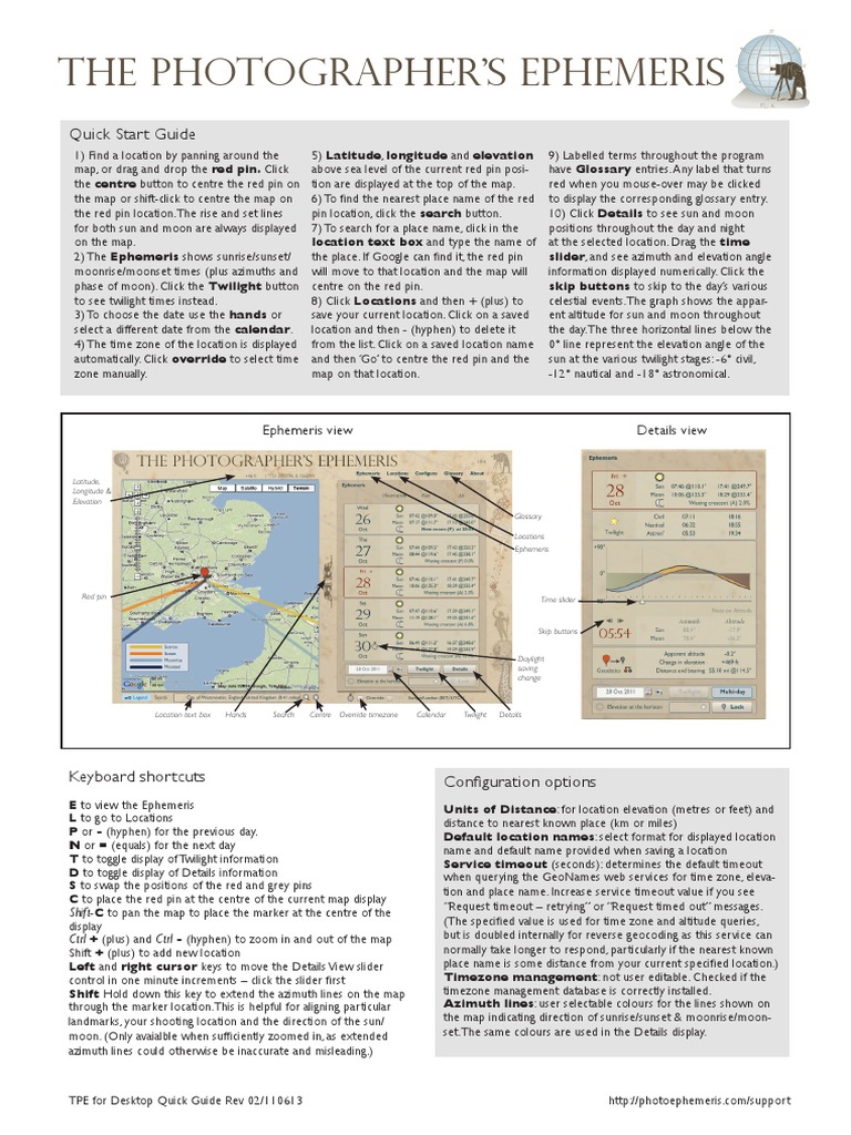 The Photographer's Ephemeris: Quick Start Guide | PDF | Twilight | Science