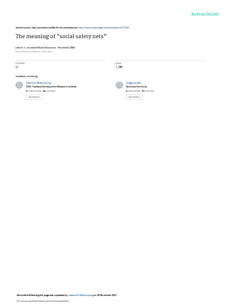 The Meaning of "Social Safety Nets" Journal of Asian Economics