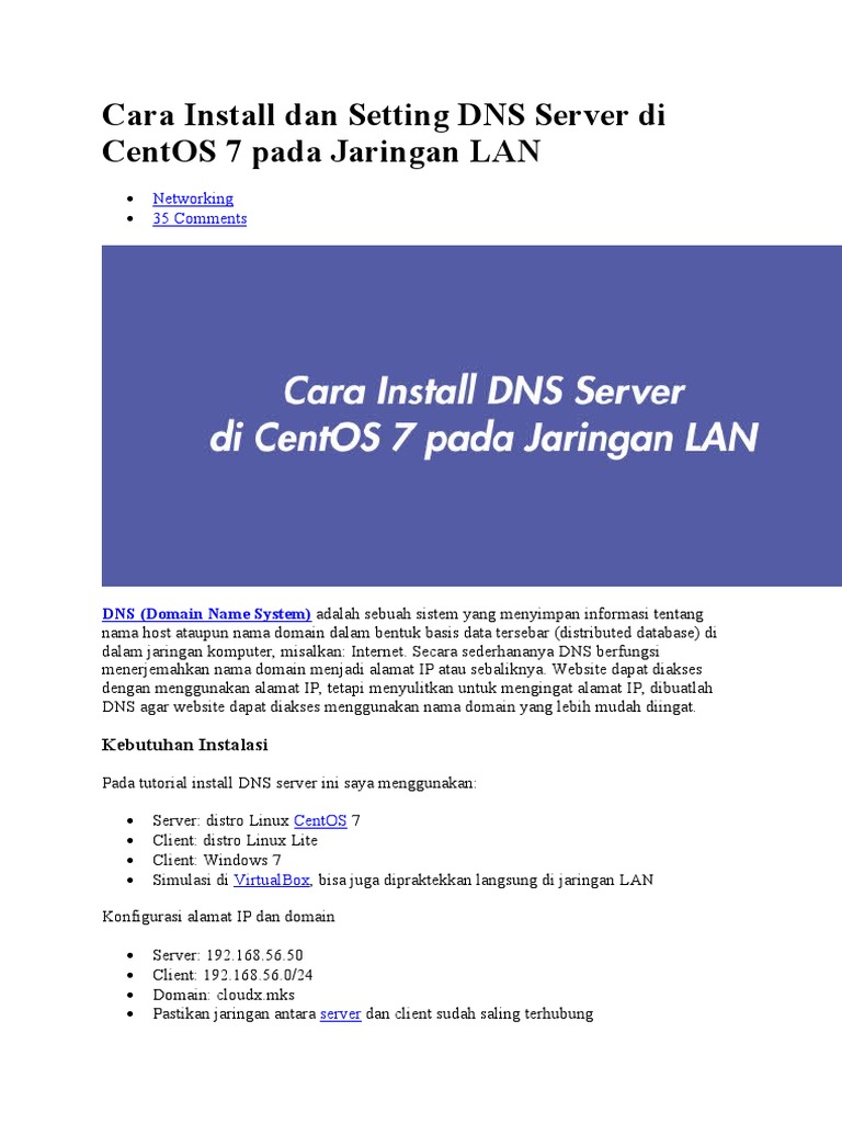 Cara Install Dan Setting DNS Server Di CentOS 7 Pada Jaringan LAN | PDF