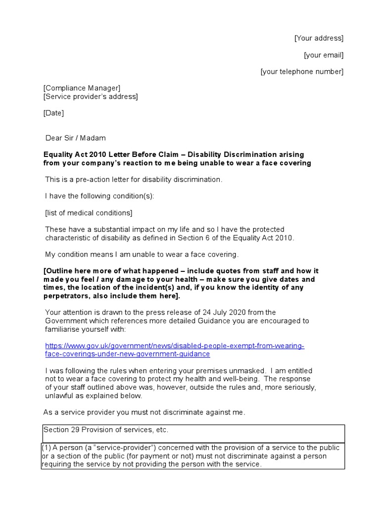 Face Masks Discrimination Template Letter PDF Damages Discrimination